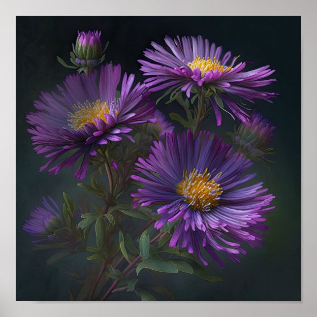 Purple Aster Flower Art Print Poster (Front)