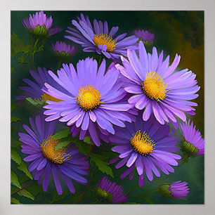 Purple Aster Flower Art Print Poster