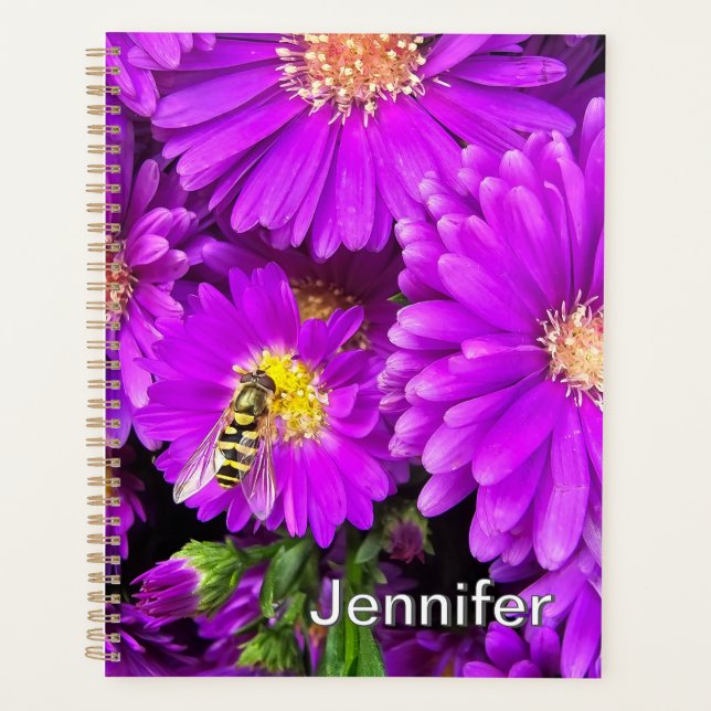 Purple Aster Flower Planner - Personalised (Front)