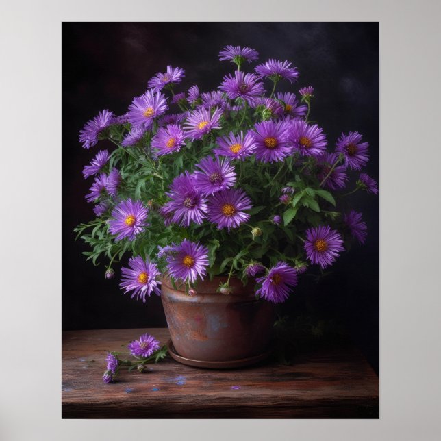 Purple Aster Flowers Art Print Poster (Front)
