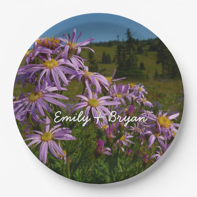 Purple Aster Flowers at Mount Rainier Paper Plate (Front)