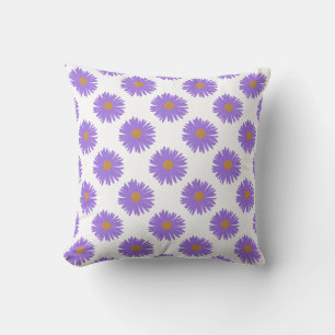 Purple Aster flowers hand drawing acrylic Cushion