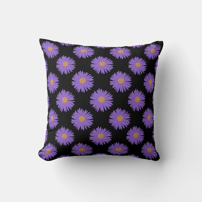 Purple Aster flowers hand drawing acrylic  Cushion (Front)