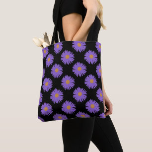 Purple Aster flowers hand drawing acrylic Tote Bag
