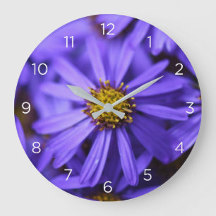 Purple Aster Flowers Numbers Wall Clock
