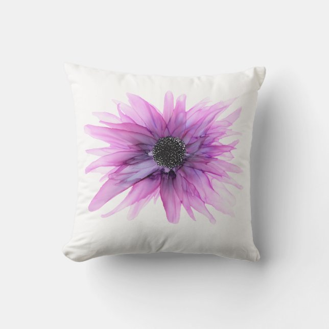 Purple Aster hand painted floral throw pillow (Front)