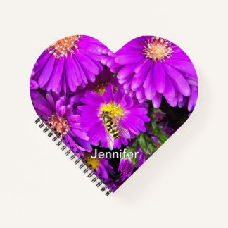 Purple Aster Heart Shaped Notepad - Personalised Notebook