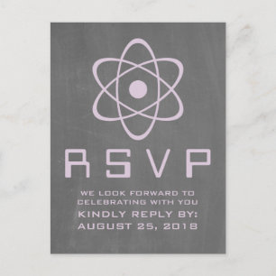 Purple Atomic Chalkboard RSVP Postcard