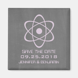 Purple Atomic Chalkboard Save the Date Magnet