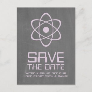 Purple Atomic Chalkboard Save the Date Postcard