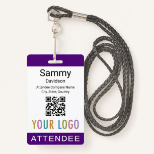 Purple Attendee Badge Event Guest QR Code Logo ID Badge