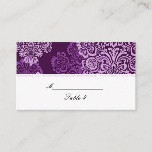 Purple Aubergine Damask Wedding Place Cards