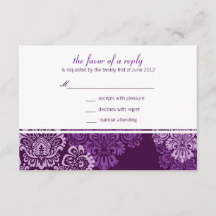 Purple Aubergine Damask Wedding Response Card