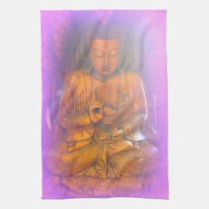 purple aura meditating buddha kitchen towel