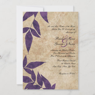 Purple Autumn Leaves Vintage Wedding Invitations