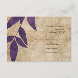Purple Autumn Leaves Vintage Wedding RSVP Card