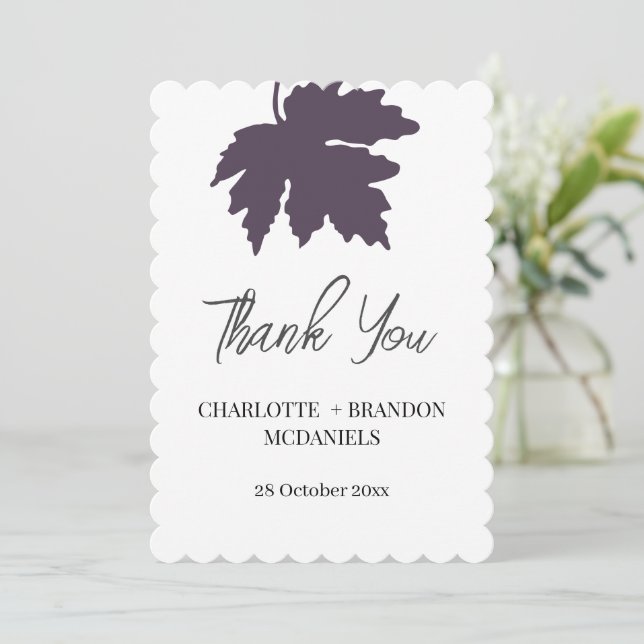 Purple Autumn Maple Leaf Wedding Thank You  Card (Standing Front)