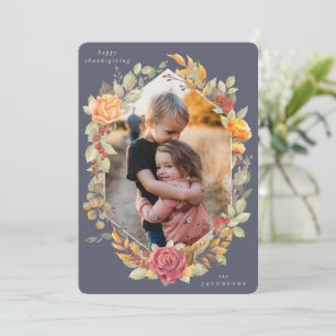 Purple Autumnal Florals Thanksgiving Photo Card