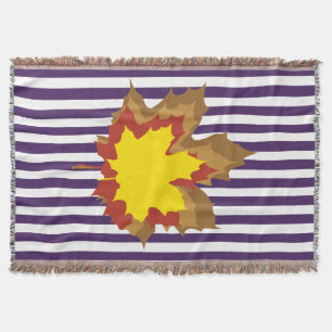Purple Autumnal Stripes with Leaves Throw Blanket