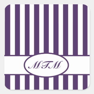Purple Autumnal Stripes with monogram Square Sticker
