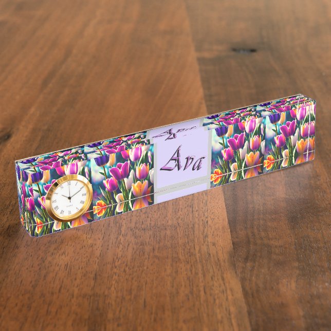 Purple Ava Name With Tulips,  Nameplate (Side)