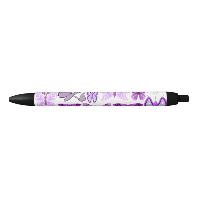 Purple Awareness Butterflies Black Ink Pen (Front)