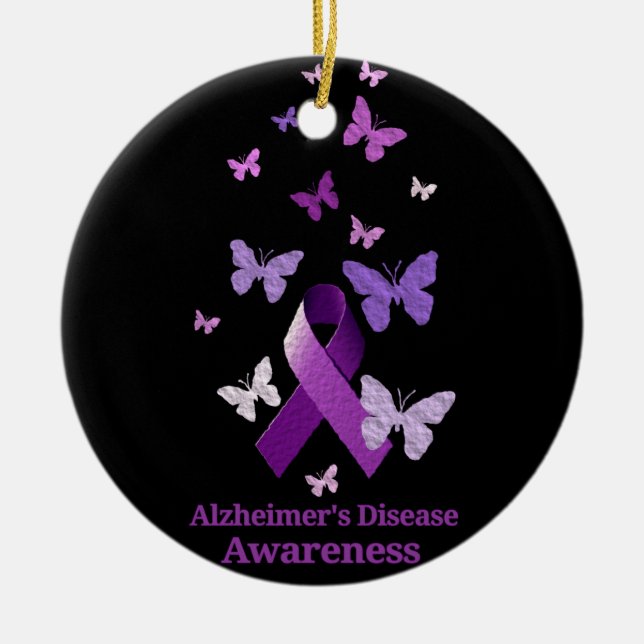 Purple Awareness Ribbon: Alzheimer's Disease Ceramic Tree Decoration (Front)
