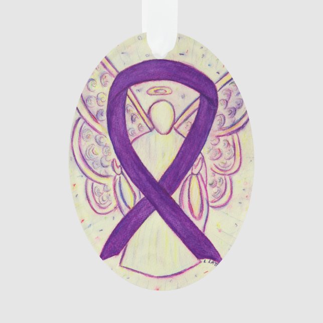 Purple Awareness Ribbon Angel Ornament Pendant (Front)