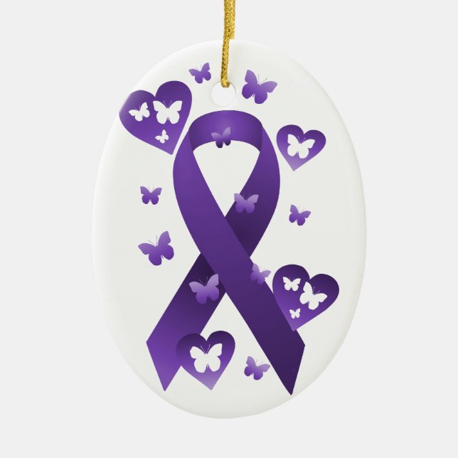 Purple Awareness Ribbon Ceramic Tree Decoration (Front)