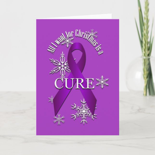 Purple Awareness Ribbon Christmas Cure Greeting 2 Holiday Card (Front)