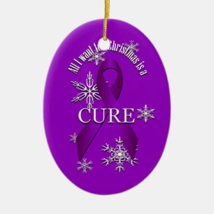 Purple Awareness Ribbon Christmas Cure Snow Ceramic Tree Decoration