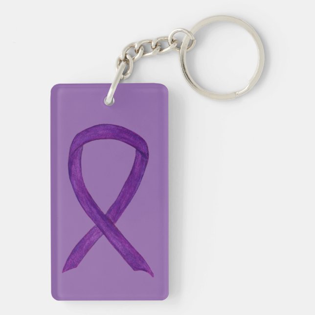 Purple Awareness Ribbon Custom Art Keychain (Back)