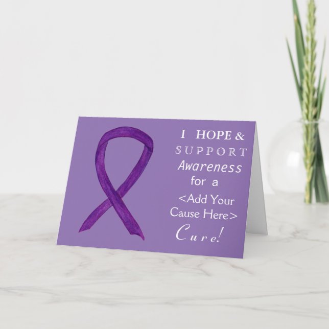 Purple Awareness Ribbon Custom Cause Note Cards (Front)
