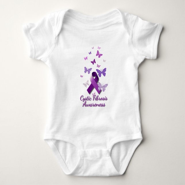 Purple Awareness Ribbon: Cystic Fibrosis Baby Bodysuit (Front)