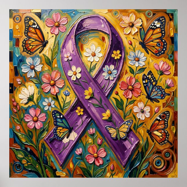 Purple Awareness Ribbon Fibro Poster (Front)