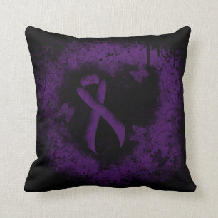 Purple Awareness Ribbon Grunge Heart Cushion