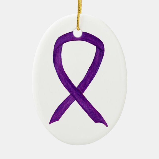 Purple Awareness Ribbon Holiday Art Ornaments (Front)