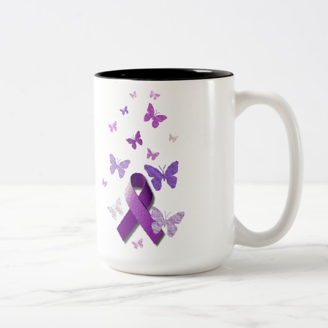 Purple Awareness Ribbon Two-Tone Coffee Mug (Right)