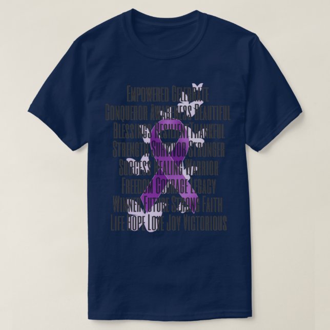 Purple Awareness Ribbon with Encouraging Words T-Shirt (Design Front)