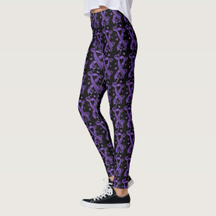 Purple Awareness Ribbon with  Hearts & Butterflies Leggings