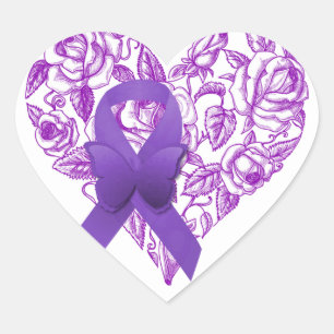 Purple Awareness Ribbon with Roses Heart Sticker