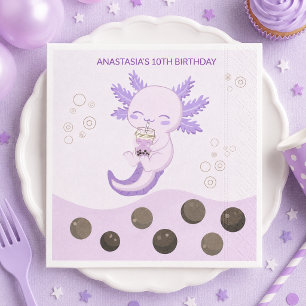 Purple Axolotl Bubble Milk Boba Tea Birthday Napkin