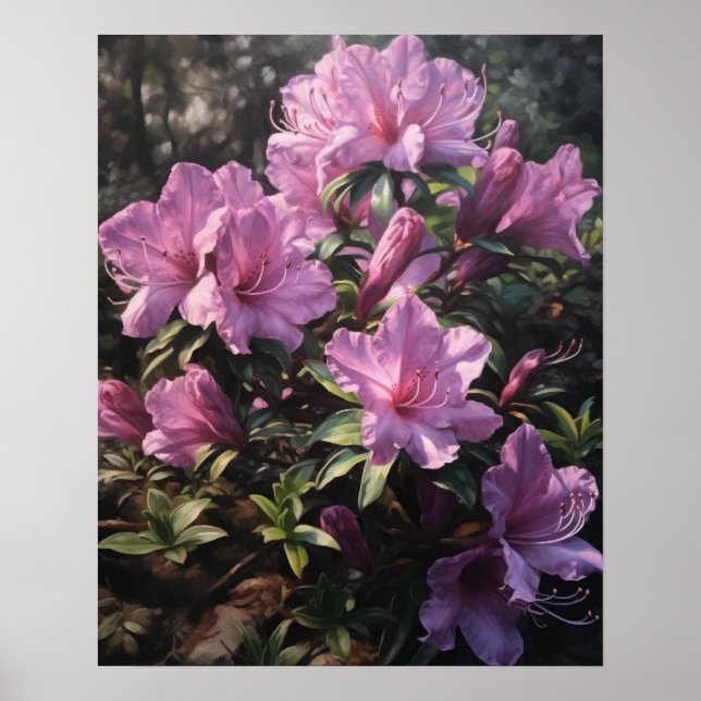 Purple Azalea Flowers Art Print Poster (Front)