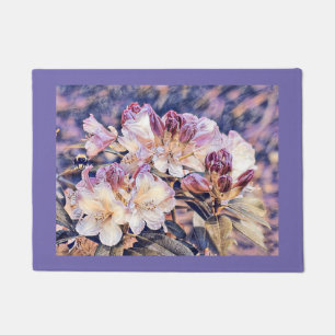 Purple azeea blossom flowers watercolor Door Mat