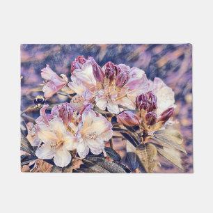 Purple azeea blossom flowers watercolor Door Mat