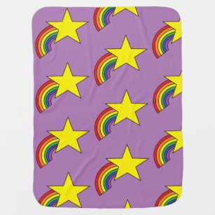 Purple Baby Blanket With Stars and Rainbows 