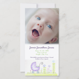 Purple Baby Boys Birth Announcement Photo Card