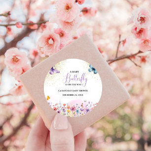 Purple Baby butterfly Baby shower Classic Round Sticker