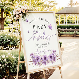 Purple baby butterfly baby shower Welcome sign