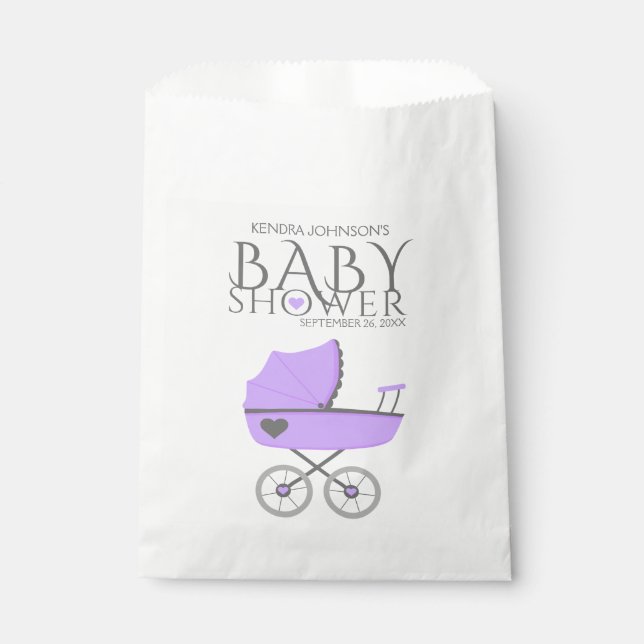 Purple Baby Carriage Girls Baby Shower Favour Bags (Front)